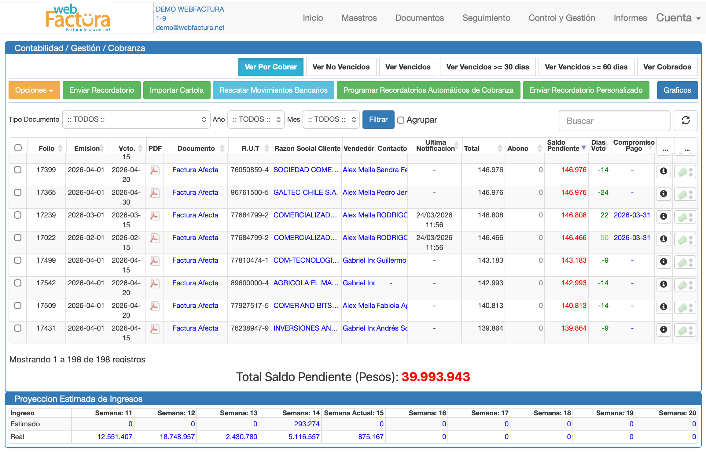 Módulo de cobranza webFactura